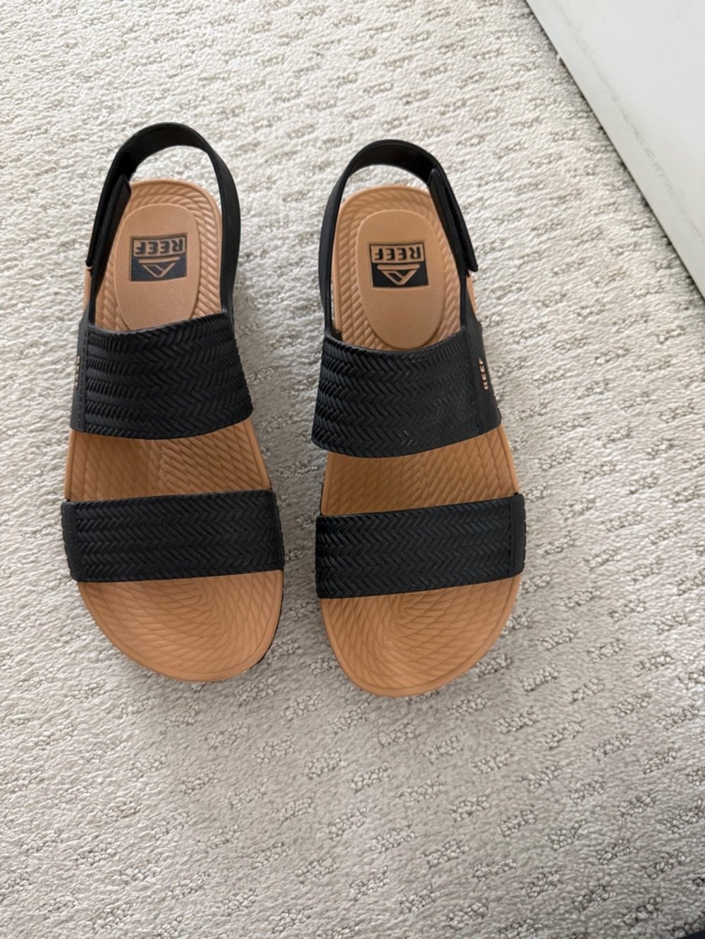 Reef Black and Tan Double-Strap Slingback Sandals